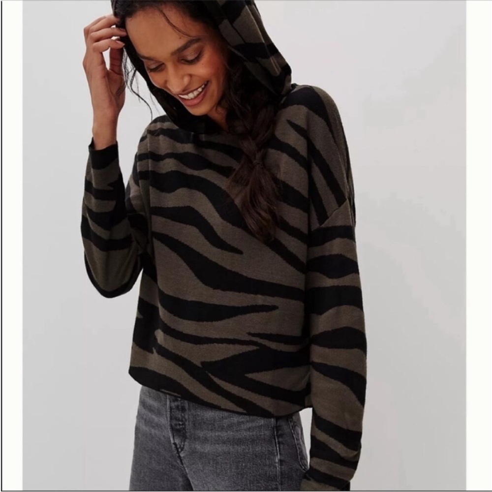 Anthropologie Kasia Knit Hooded Pullover Zebra Olive Sweater Boxy Modal Sz XS - Picture 12 of 12